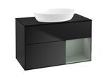 Villeroy und Boch Finion Waschtischunterschrank GA22GMPD 100cm, Abdeckplatte black matt, Emotion, Regale Olive matt lacquer, Black matt lacquer