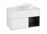 Villeroy und Boch Finion Waschtischunterschrank GA21PDGF 100cm, Abdeckplatte white matt, Emotion, Regale Black matt lacquer, Glossy white lacquer