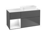 Villeroy und Boch Finion Waschtischunterschrank F681GFGK 120x60,3x50,1cm, Regal links Glossy white lacquer, Anthracite matt