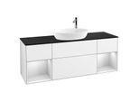 Villeroy und Boch Finion Waschtischunterschrank F982MTGF 160cm, Abdeckplatte black matt, Regale White matt lacquer, Glossy white lacquer