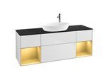 Villeroy und Boch Finion Waschtischunterschrank F982HFMT 160cm, Abdeckplatte black matt, Regale Gold matt lacquer, White matt lacquer