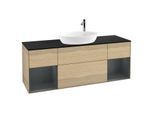 Villeroy und Boch Finion Waschtischunterschrank F982HGPC 160cm, Abdeckplatte black matt, Regale Midnight matt lacquer, Oak Veneer