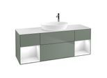 Villeroy und Boch Finion Waschtischunterschrank F981GFGM 160cm, Abdeckplatte white matt, Regale Glossy white lacquer, Olive Matt Lacquer