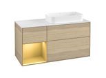 Villeroy und Boch Finion Waschtischunterschrank F681HFPC 120x60,3x50,1cm, Regal links Gold matt, Oak Veneer