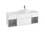 Villeroy und Boch Finion Waschtischunterschrank F981GMGF 160cm, Abdeckplatte white matt, Regale Olive matt lacquer, Glossy white lacquer
