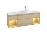 Villeroy und Boch Finion Waschtischunterschrank F981HFPC 160cm, Abdeckplatte white matt, Regale Gold matt lacquer, Oak Veneer