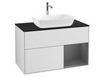 Villeroy und Boch Finion Waschtischunterschrank G782GKMT 100cm, Abdeckplatte black matt, Emotion, Regale Anthracite matt lacquer, White matt lacquer