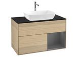 Villeroy und Boch Finion Waschtischunterschrank G782GKPC 100cm, Abdeckplatte black matt, Emotion, Regale Anthracite matt lacquer, Oak Veneer