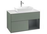 Villeroy und Boch Finion Waschtischunterschrank G781HGGM 100cm, Abdeckplatte white matt, Emotion, Regale Midnight matt lacquer, Olive Matt Lacquer
