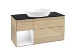 Villeroy und Boch Finion Waschtischunterschrank GA62GFPC 120cm, Abdeckplatte black matt, Emotion, Regale Glossy white lacquer, Oak Veneer