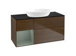Villeroy und Boch Finion Waschtischunterschrank GA62GMGN 120cm, Abdeckplatte black matt, Emotion, Regale Olive matt lacquer, Walnut veneer
