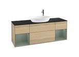 Villeroy und Boch Finion Waschtischunterschrank G982GMPC 160cm, Abdeckplatte black matt, Emotion, Regale Olive matt lacquer, Oak Veneer