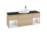 Villeroy und Boch Finion Waschtischunterschrank G982MTPC 160cm, Abdeckplatte black matt, Emotion, Regale White matt lacquer, Oak Veneer