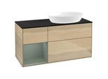 Villeroy und Boch Finion Waschtischunterschrank FA42GMPC 120cm, Abdeckplatte black matt, Regale Olive matt lacquer, Oak Veneer