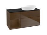 Villeroy und Boch Finion Waschtischunterschrank FA42GNGN 120cm, Abdeckplatte black matt, Regale Walnut Veneer, Walnut veneer