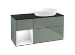 Villeroy und Boch Finion Waschtischunterschrank GA42GFGM 120cm, Abdeckplatte black matt, Emotion, Regale Glossy white lacquer, Olive Matt Lacquer