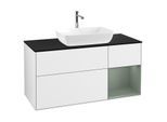 Villeroy und Boch Finion Waschtischunterschrank G832GMGF 120cm, Abdeckplatte black matt, Emotion, Regale Olive matt lacquer, Glossy white lacquer