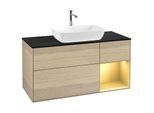 Villeroy und Boch Finion Waschtischunterschrank G832HFPC 120cm, Abdeckplatte black matt, Emotion, Regale Gold matt lacquer, Oak Veneer