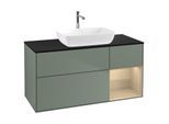 Villeroy und Boch Finion Waschtischunterschrank G832PCGM 120cm, Abdeckplatte black matt, Emotion, Regale Oak Veneer, Olive Matt Lacquer