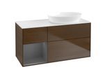 Villeroy und Boch Finion Waschtischunterschrank GA41GKGN 120cm, Abdeckplatte white matt, Emotion, Regale Anthracite matt lacquer, Walnut veneer