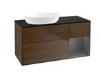 Villeroy und Boch Finion Waschtischunterschrank FA52GKGN 120cm, Abdeckplatte black matt, Regale Anthracite matt lacquer, Walnut veneer