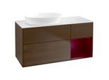 Villeroy und Boch Finion Waschtischunterschrank FA51HBGN 120cm, Abdeckplatte white matt, Regale Peony matt lacquer, Walnut veneer