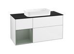 Villeroy und Boch Finion Waschtischunterschrank F702GMGF 120x60,3x50,1cm, Regal links Olive Matt Lacquer, Glossy white lacquer