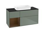 Villeroy und Boch Finion Waschtischunterschrank F702GNGM 120x60,3x50,1cm, Regal links Walnut veneer, Olive Matt Lacquer
