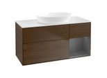 Villeroy und Boch Finion Waschtischunterschrank GA71GKGN 120cm, Abdeckplatte white matt, Emotion, Regale Anthracite matt lacquer, Walnut veneer