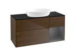 Villeroy und Boch Finion Waschtischunterschrank FA72GKGN 120cm, Abdeckplatte black matt, Regale Anthracite matt lacquer, Walnut veneer