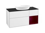 Villeroy und Boch Finion Waschtischunterschrank FA72HBGF 120cm, Abdeckplatte black matt, Regale Peony matt lacquer, Glossy white lacquer
