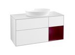 Villeroy und Boch Finion Waschtischunterschrank FA71HBGF 120cm, Abdeckplatte white matt, Regale Peony matt lacquer, Glossy white lacquer