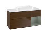 Villeroy und Boch Finion Waschtischunterschrank F711GMGN 120x60,3x50,1cm, Regal rechts Olive Matt Lacquer, Walnut veneer