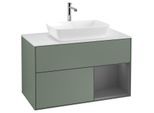 Villeroy und Boch Finion Waschtischunterschrank F781GKGM 100cm, Abdeckplatte white matt, Regale Anthracite matt lacquer, Olive Matt Lacquer