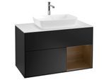 Villeroy und Boch Finion Waschtischunterschrank F781GNPD 100cm, Abdeckplatte white matt, Regale Walnut Veneer, Black matt lacquer