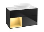 Villeroy und Boch Finion Waschtischunterschrank FA11HFPD 100cm, Abdeckplatte white matt, Regale Gold matt lacquer, Black matt lacquer