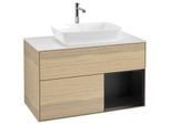 Villeroy und Boch Finion Waschtischunterschrank F781PDPC 100cm, Abdeckplatte white matt, Regale Black matt lacquer, Oak Veneer