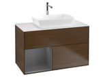 Villeroy und Boch Finion Waschtischunterschrank G771GKGN 100cm, Abdeckplatte white matt, Emotion, Regale Anthracite matt lacquer, Walnut veneer