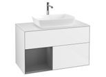 Villeroy und Boch Finion Waschtischunterschrank G771GKGF 100cm, Abdeckplatte white matt, Emotion, Regale Anthracite matt lacquer, Glossy white lacquer