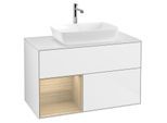 Villeroy und Boch Finion Waschtischunterschrank G771PCGF 100cm, Abdeckplatte white matt, Emotion, Regale Oak Veneer, Glossy white lacquer