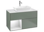 Villeroy und Boch Finion Waschtischunterschrank G771MTGM 100cm, Abdeckplatte white matt, Emotion, Regale White matt lacquer, Olive Matt Lacquer
