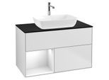 Villeroy und Boch Finion Waschtischunterschrank G772GFMT 100cm, Abdeckplatte black matt, Emotion, Regale Glossy white lacquer, White matt lacquer