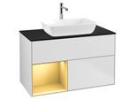 Villeroy und Boch Finion Waschtischunterschrank G772HFMT 100cm, Abdeckplatte black matt, Emotion, Regale Gold matt lacquer, White matt lacquer