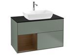 Villeroy und Boch Finion Waschtischunterschrank G772GNGM 100cm, Abdeckplatte black matt, Emotion, Regale Walnut Veneer, Olive Matt Lacquer