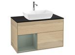 Villeroy und Boch Finion Waschtischunterschrank G772GMPC 100cm, Abdeckplatte black matt, Emotion, Regale Olive matt lacquer, Oak Veneer