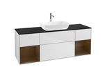 Villeroy und Boch Finion Waschtischunterschrank F862GNMT 160cm, Abdeckplatte black matt, Regale Walnut Veneer, White matt lacquer