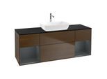Villeroy und Boch Finion Waschtischunterschrank F862HGGN 160cm, Abdeckplatte black matt, Regale Midnight matt lacquer, Walnut veneer