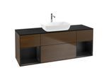 Villeroy und Boch Finion Waschtischunterschrank F862PDGN 160cm, Abdeckplatte black matt, Regale Black matt lacquer, Walnut veneer