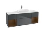 Villeroy und Boch Finion Waschtischunterschrank F861GNHG 160cm, Abdeckplatte white matt, Regale Walnut Veneer, Midnight Blue Matt Lacquer