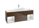 Villeroy und Boch Finion Waschtischunterschrank F861MTGN 160cm, Abdeckplatte white matt, Regale White matt lacquer, Walnut veneer